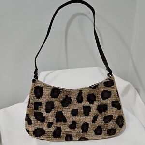 Leopard Beaded Shoulder Bag - Brown/Black